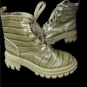 SCHUTZ Olive Croc-Embossed Combat Boots